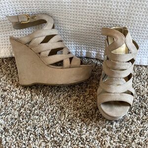 Taupe suede wedges